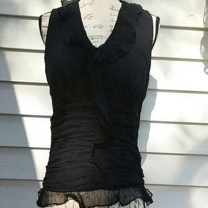 Silk Sleeveless Top with Ruffle Detail black